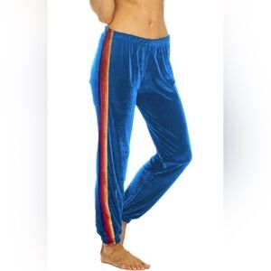 Aviator Nation | Velvet Velour Stripe Jogger Sweatpants in Vintage‎ Blue Sz L